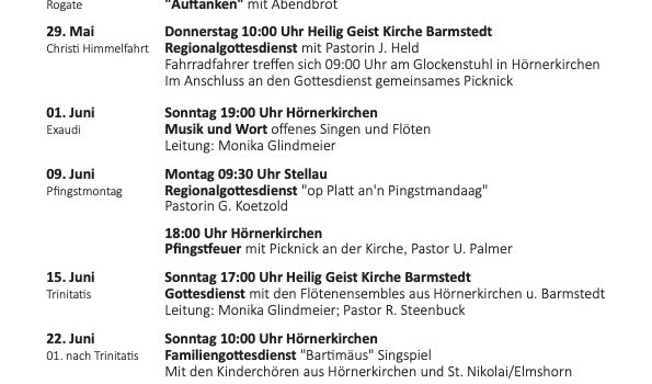 Gottesdienste Mai bis Juli