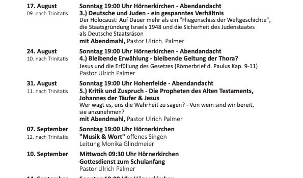 Gottesdienste Juli- September
