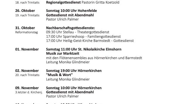 Gottesdienste Oktober und November