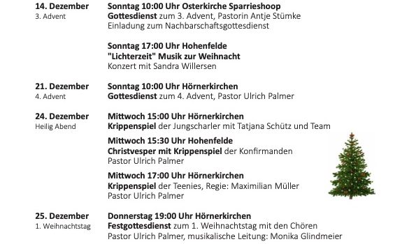 Gottesdienste im Dezember